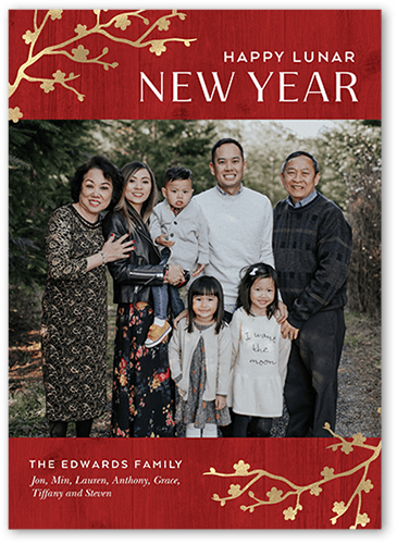 Blossoms Corner 5x7 Red  Lunar New Year Card