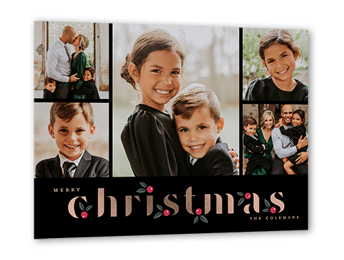 Holly Berry 5x7 Black  Holiday Card