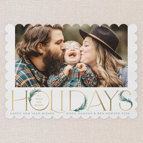 Art Deco Evergreen 5x7 White  Holiday Card