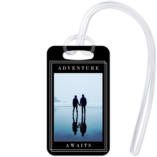Adventure Awaits Borders 2x3 Black  Luggage Tag