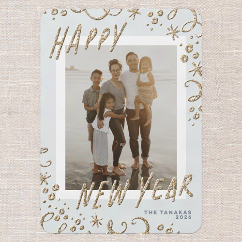 Shimmering Streamers 5x7 Blue  New Year's Card