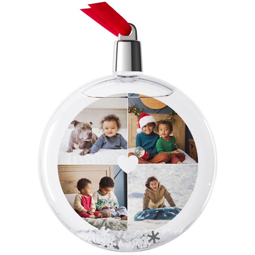 Heart Grid 3x3 White  Snow Globe Ornament