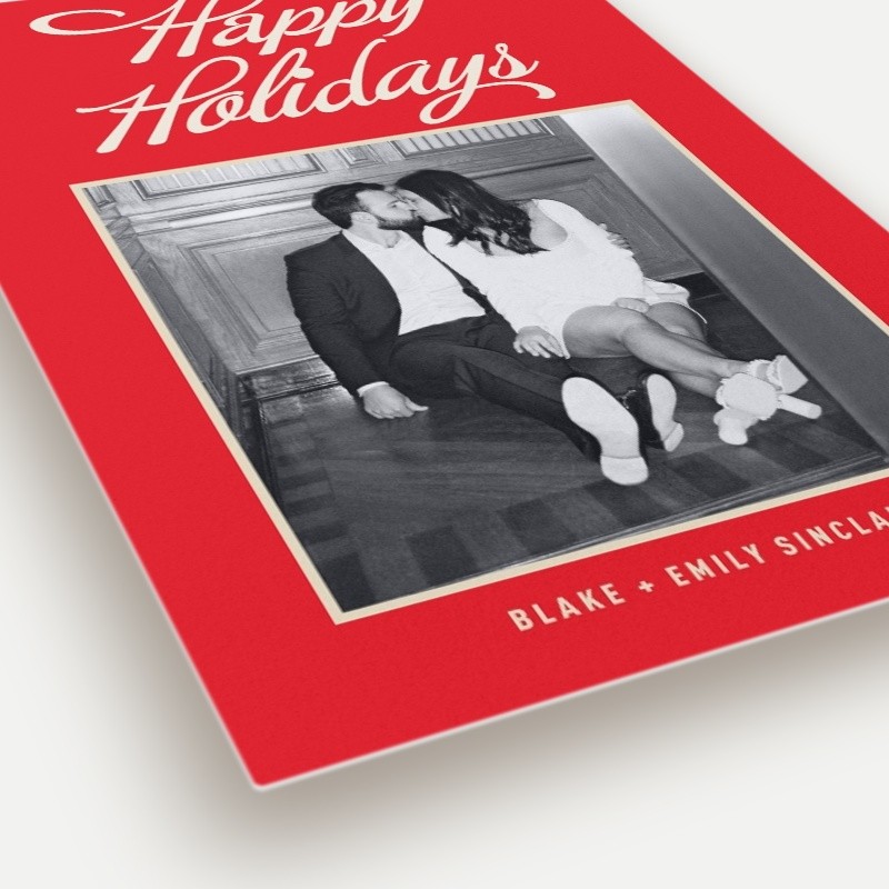 Retro Script Holiday Card Retro Script 5x7 Red Holiday Card