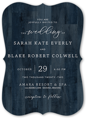 Wedding Invitations: Simple Woodgrain Rustic 5x7 Flat Blue Pearl Shimmer Cardstock Bracket Shutterfly