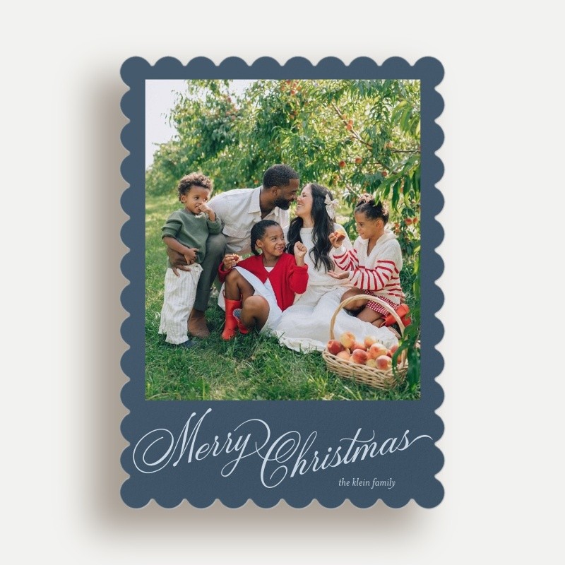 Christmas Cards: Script Collage 5x7 Portrait Flat Gray 1 Photo Pearl Shimmer Cardstock Scallop Shutterfly