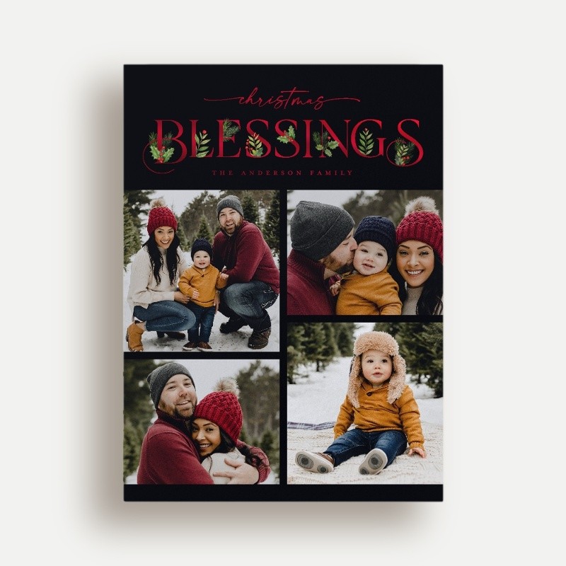 Religious Christmas Foil Cards: Classic Statement 6x8 Flat Black Red Foil 4 Photos Foil Cardstock Square Shutterfly