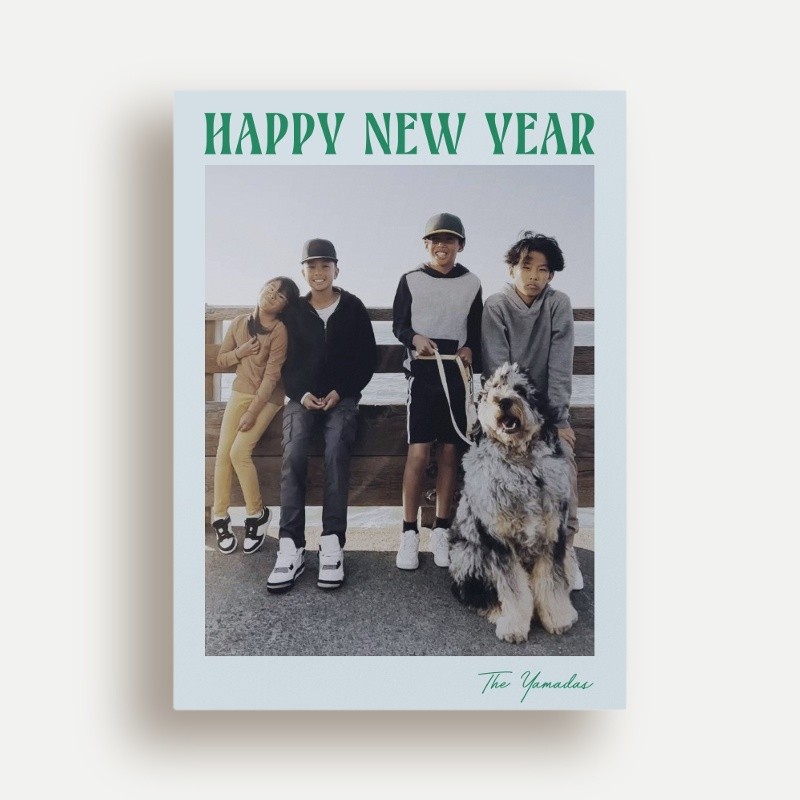 New Year Cards: Bold Collage 6x8 Portrait Flat Blue 1 Photo Luxe Double-Thick Cardstock Square Shutterfly