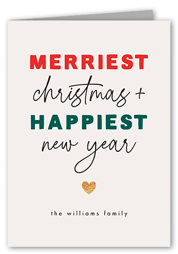 Multicolor Merry 5x7 Red  Holiday Card