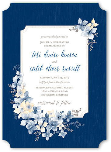 Wedding Invitations: Rustic Wildflowers Floral 5x7 Flat Blue Pearl Shimmer Cardstock Ticket Shutterfly