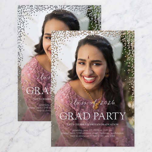 Sparkling Sprinkle 5x7 White  Graduation Invitation