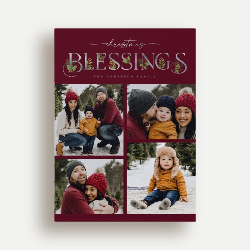 Religious Christmas Foil Cards: Classic Statement 6x8 Flat Red Silver Foil 4 Photos Foil Cardstock Square Shutterfly