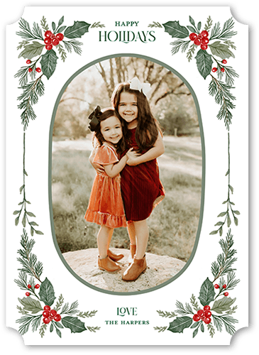 Cute Holly Frame 5x7 White  Holiday Card