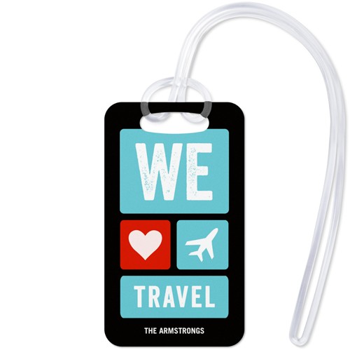We Heart Travel 2x3 Black  Luggage Tag