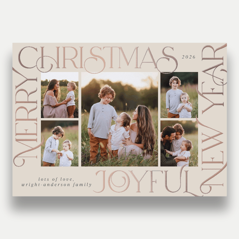 Word Frame Holiday Card Word Frame 5x7 Beige Holiday Card