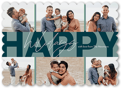 Happy Stripe 5x7 Blue  Holiday Card