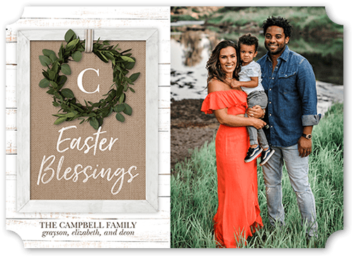 Burlap Wreath 5x7 White  Easter Card