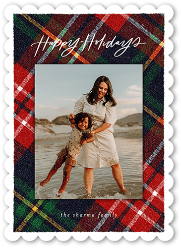 Plaid Photo Frame 5x7 Red  Holiday Card