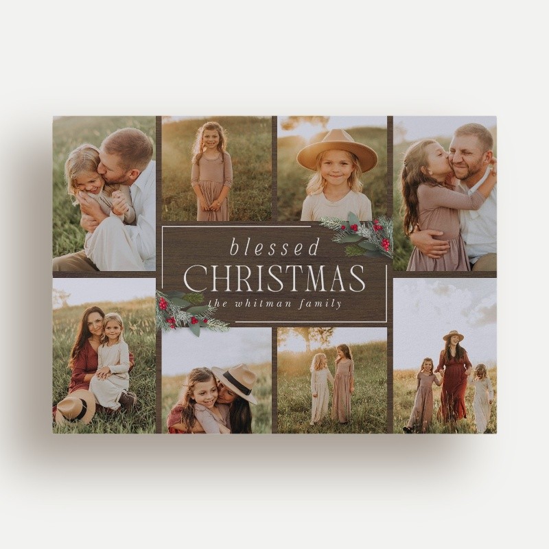 Religious Christmas Cards: Berry Collage 5x7 Landscape Flat Brown 5+ Photos Luxe Double-Thick Cardstock Square Shutterfly