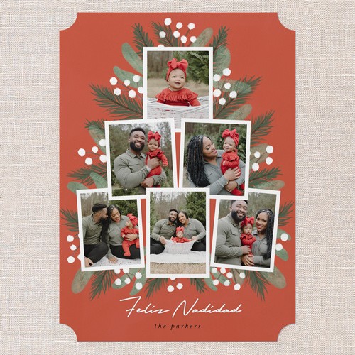 Tarjetas De Navidad: Lush Greenery Greetings 5x7 Portrait Flat Red 5+ Photos Pearl Shimmer Cardstock Ticket Shutterfly