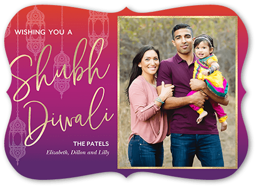 Lantern Pattern 5x7 Purple  Diwali Card