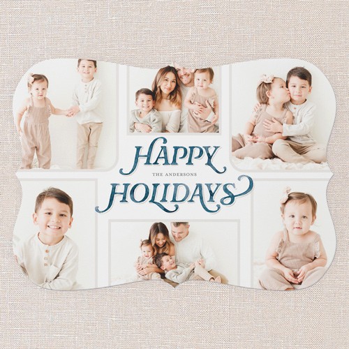 Holiday Cards: Painted Penmanship 5x7 Portrait Flat Blue 1 Photo Signature Smooth Cardstock Bracket Shutterfly