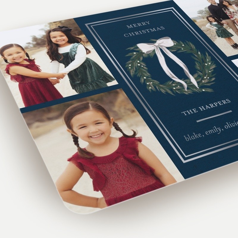 Centered Wreath Holiday Card Centered Wreath 6x8 Blue Holiday Card