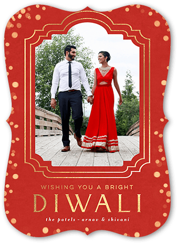 Ornamented Frame 5x7 Orange  Diwali Card