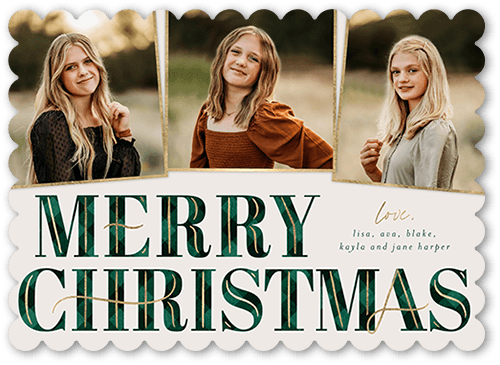 Art Deco Plaid 5x7 Green  Holiday Card