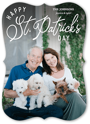 Calligraphic Greetings 5x7 White  St. Patrick's Day Card