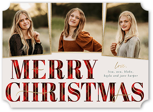 Christmas Cards: Art Deco Plaid 5x7 Portrait Flat Red 1 Photo Pearl Shimmer Cardstock Ticket Shutterfly
