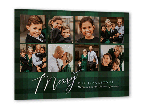 Joyful Holiday Plaid 5x7 Green  Holiday Card