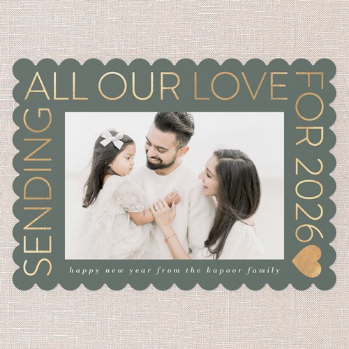Sending All Our Love 5x7 Green  New Year's Card