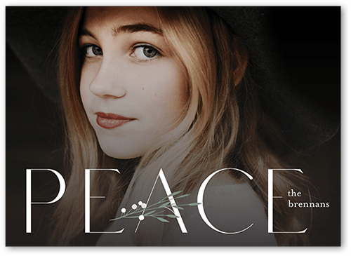 Peace And Greens 5x7 White  Holiday Card