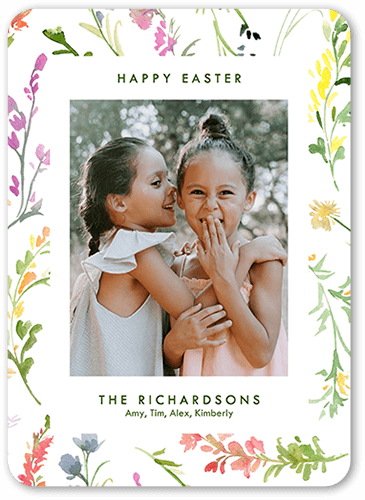 Flowery Border 5x7 White  Easter Card