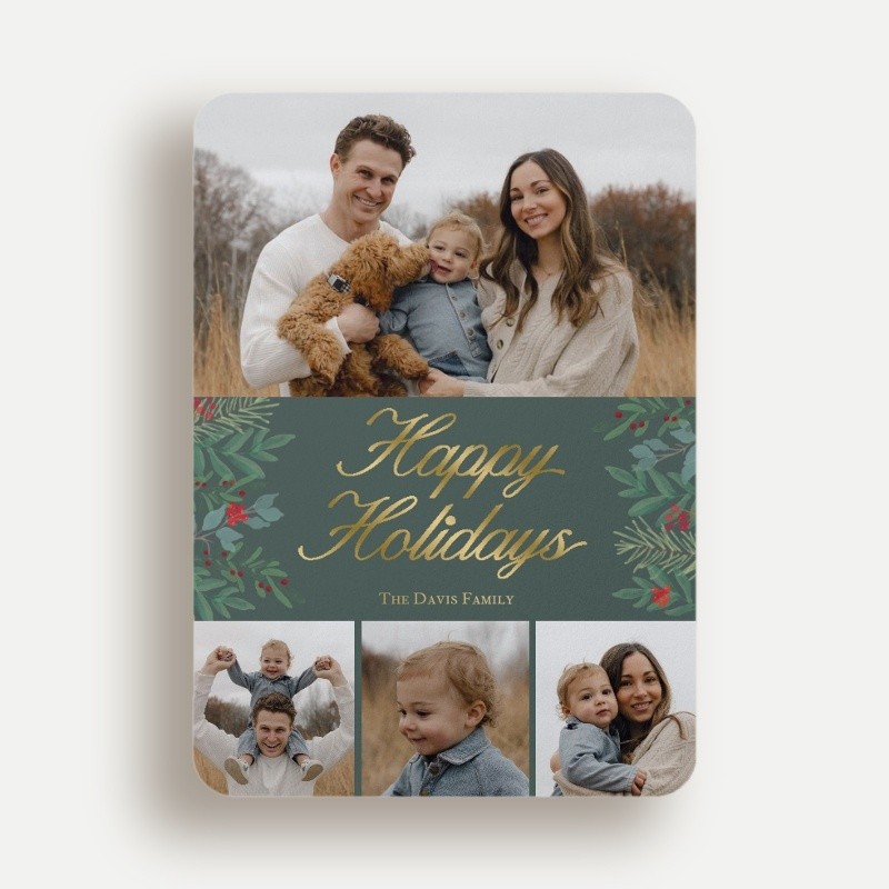 Green Foil Holiday Photo Cards