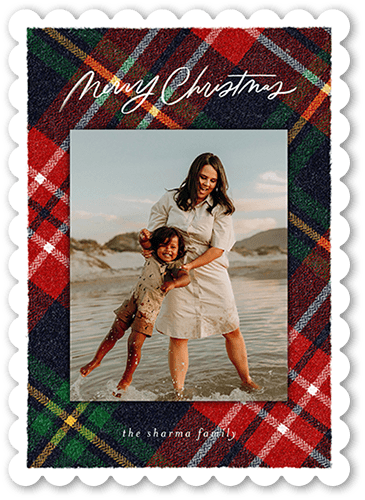Plaid Photo Frame 5x7 Red  Holiday Card
