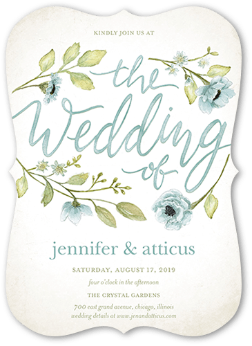 Wedding Invitations: Delightful Blooms Rustic 5x7 Flat Blue Pearl Shimmer Cardstock Bracket Shutterfly