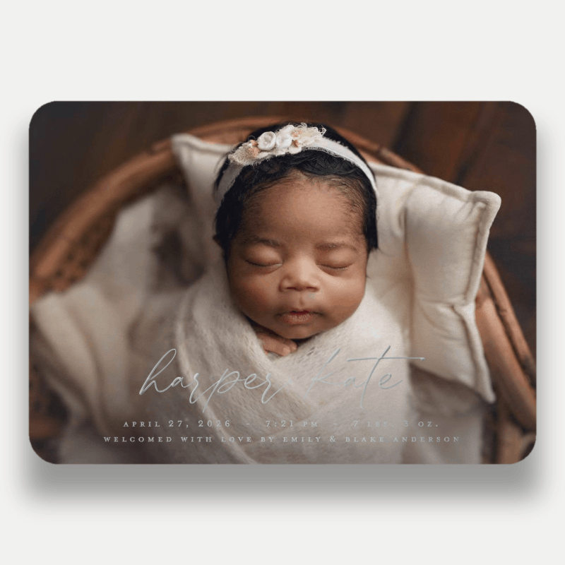 Little Welcome Birth Announcement Little Welcome 5x7 White Birth Announcement