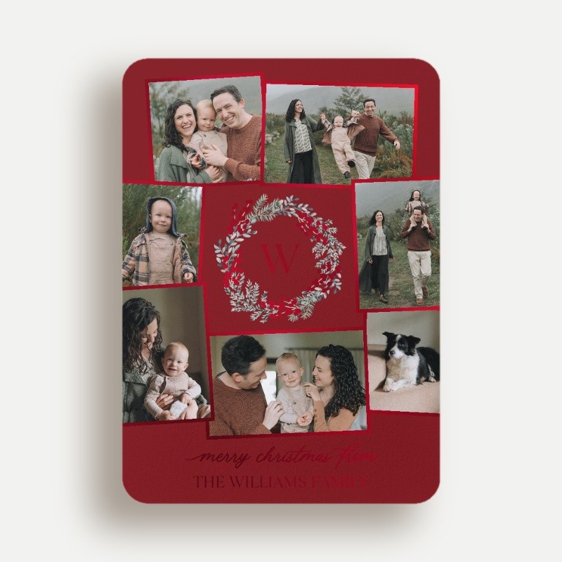Custom Foil Wreath Christmas Cards