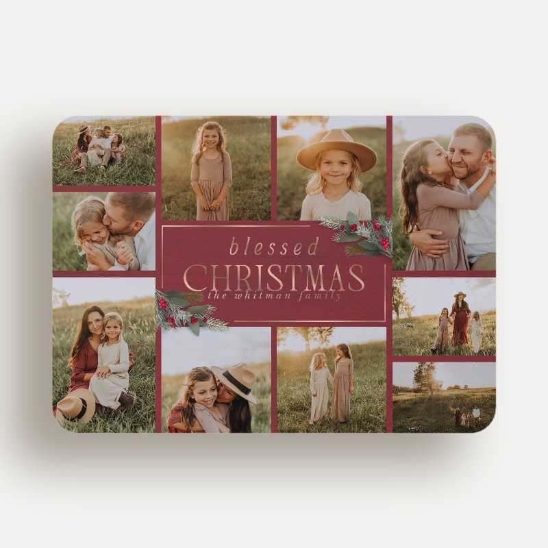 Religious Christmas Foil Cards: Berry Collage 5x7 Flat Red Rose Gold Foil 5+ Photos Foil Cardstock Rounded Shutterfly