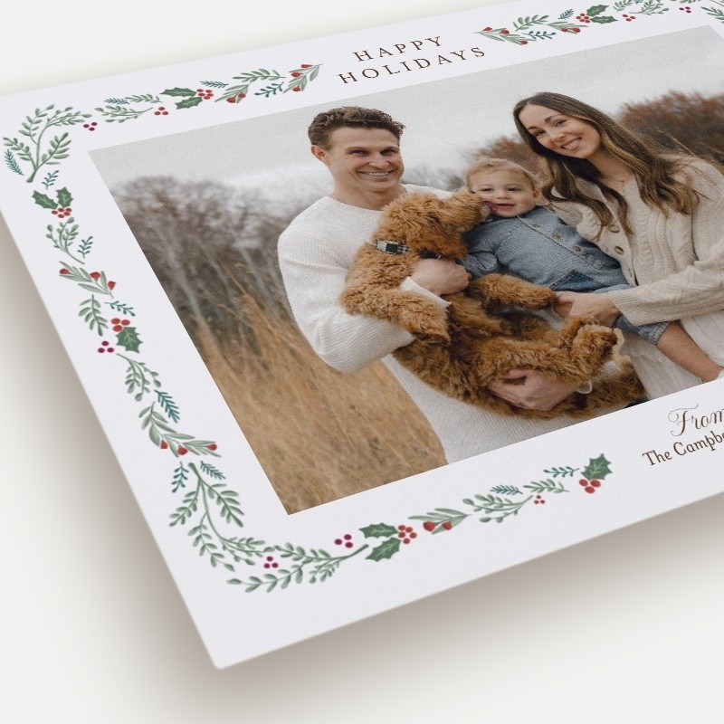 Painted Holly Frame Holiday Card
