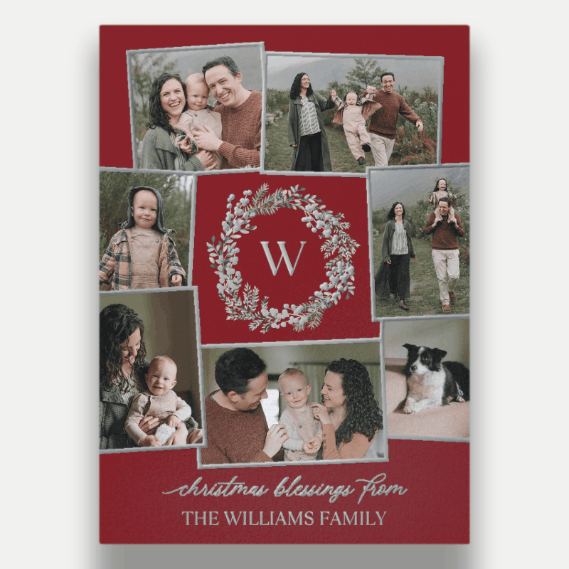 Wreath Monogram Holiday Card Wreath Monogram 5x7 Red Holiday Card