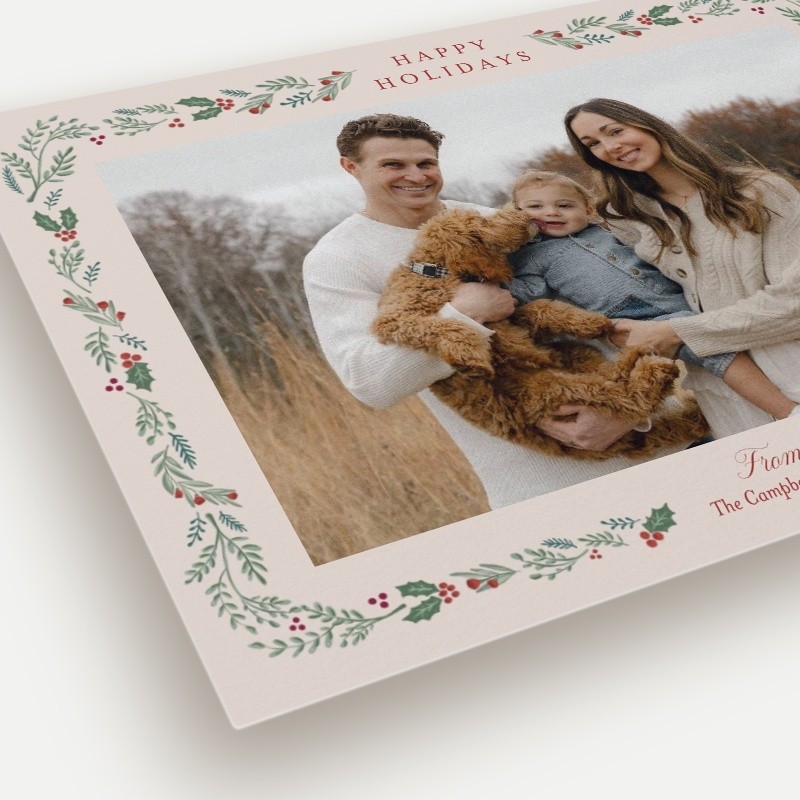 Painted Holly Frame Holiday Card
