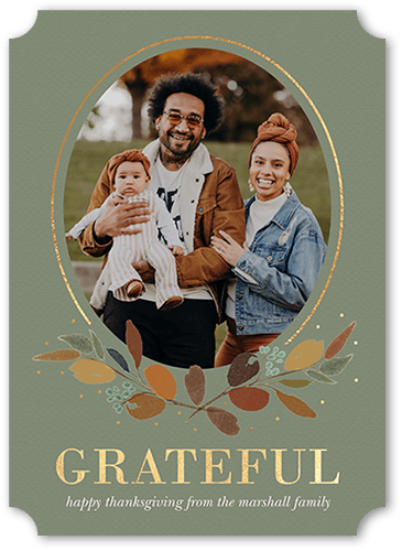 Delicate Leaves 5x7 Green  Thanksgiving Card