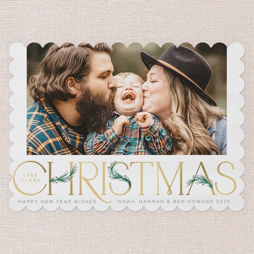 Art Deco Evergreen 5x7 White  Holiday Card