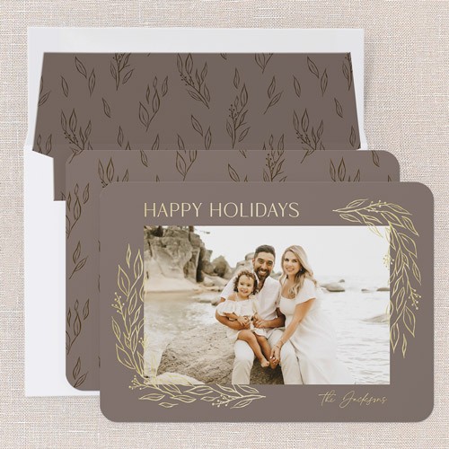 Polished Holly 5x7 Brown  Holiday Card