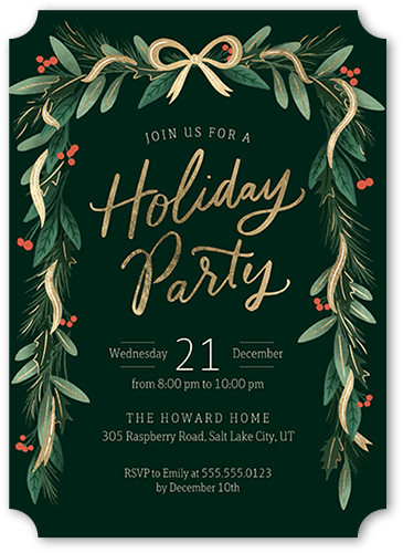 Foliage Streamers 5x7 Green  Holiday Invitation