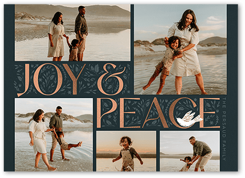 Peaceful Elegant Joy 5x7 Blue  Religious Christmas Card