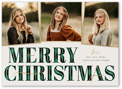 Art Deco Plaid 5x7 Green  Holiday Card