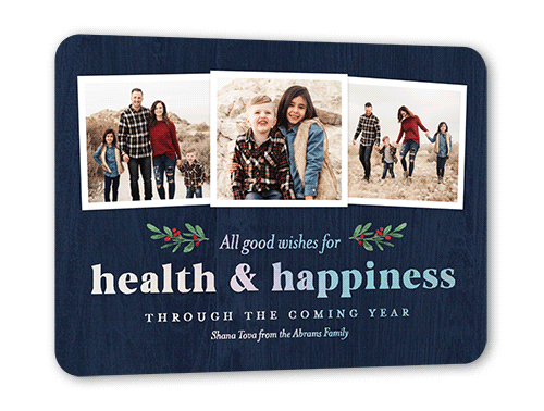 Health and Happiness 5x7 Blue  Rosh Hashanah Card